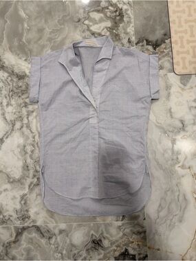 Light Blue Short Sleeve Collared Popover Top